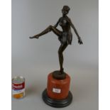 Bronze statue of ballerina on marble base - Approx H: 48cm