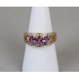 Gold amethyst and diamond set ring - Size N