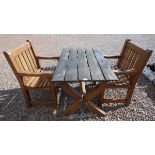 2 large teak garden chairs and matching table by Woodfurn