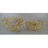 2 ornate cream metalwork hanging baskets