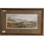 Watercolour - Winter Ploughing signed D John Sweetingham - IS: 39cm x 18cm