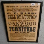 Framed antique auction advertising poster - IS: 39cm x 51cm