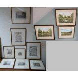 3 original watercolours by David Harris together with 8 etchings to include local interest