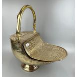 Well shaped brass coal scuttle with scoop