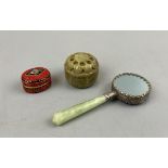 2 Oriental pill boxes together with an Oriental mirror