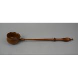 Late 18thC Treen Toddy or Punch Ladle, the slender fruitwood handle with finely turned baluster