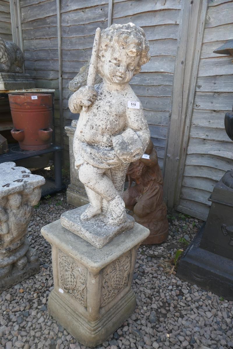 Stone cherub on plinth - Approx. height: 112cm