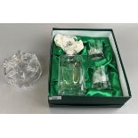 Cased Bentley decanter set with golfing theme together with crystal ashtray