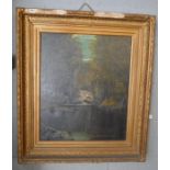 Oil on canvas - Rural scene in gilt frame - Approx. image size: 49cm x 59cm