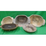 5 wooden dough bowls