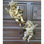 Pair of gilt wall hanging cherubs
