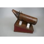 Vintage copper bee smoker, the metal smoker attached to a set of wooden bellows