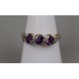Gold amethyst and diamond ring - Approx. size: P