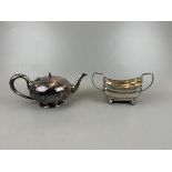 White metal sugar bowl and teapot