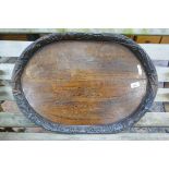 Carved wooden serving tray marked Christmas 1903