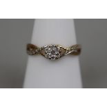 Gold diamond set ring - Approx. size: O