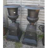 Pair of heavy cast iron planters on stands - Approx. height: 113cm