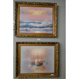 Pair of oils on canvas - Nautical scenes - Approx. image sizes: 50cm x 39cm