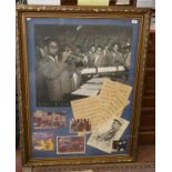 Large framed jazz music collage - Approx. size: 92cm x 120cm