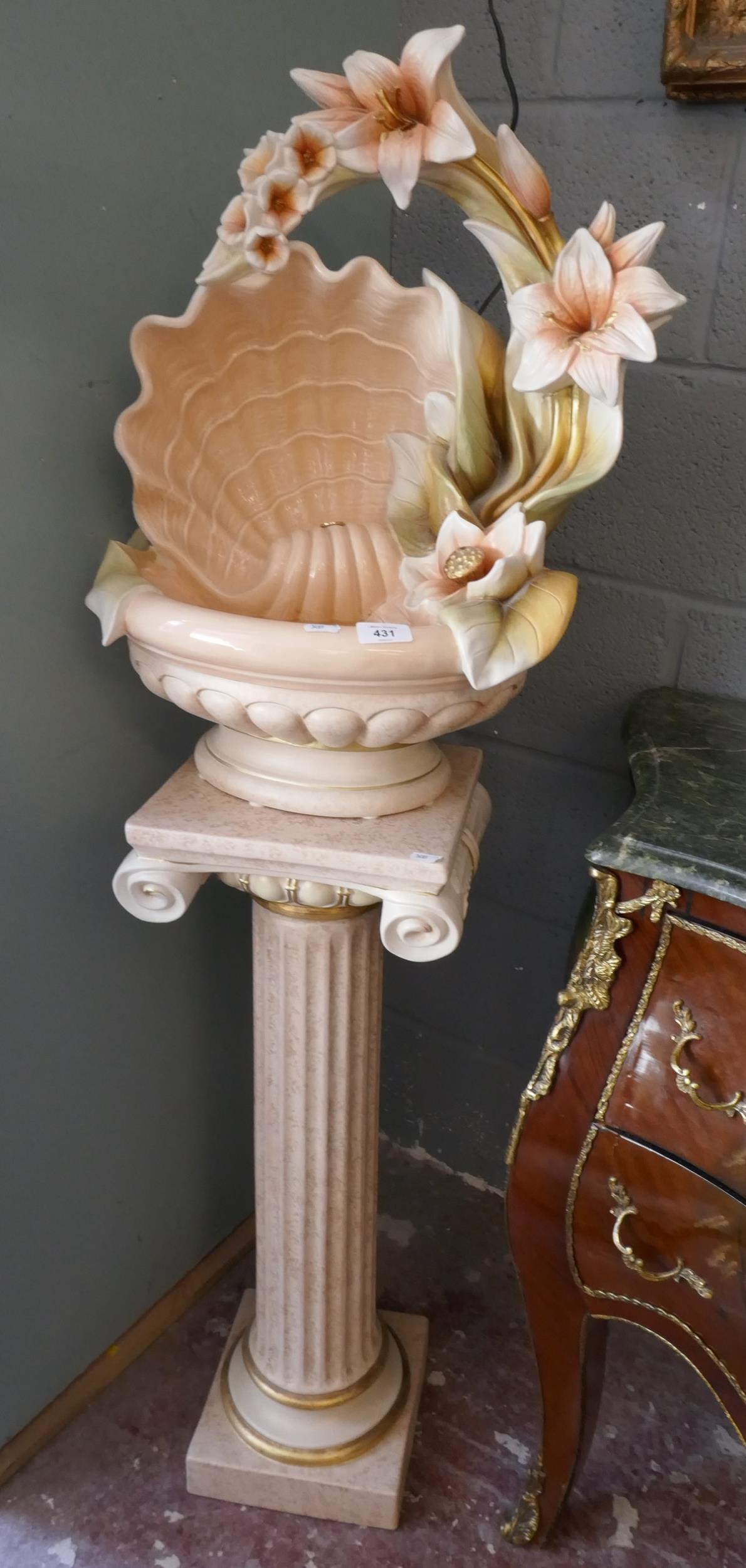 Decorative water feature on pedestal base in working order - Approx. height: 137cm
