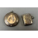 Hallmarked silver vesta case together with a hallmarked silver patch box