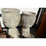 Pair of stone pedestal planters - Approx. height of tallest: 90cm