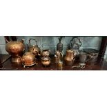Collection of metalware to include copper teapots etc