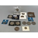 Collection of coins some possibly silver to include a 1974 silver proof peace medal