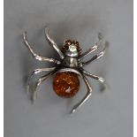 Silver and amber set spider pendant