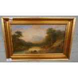Oil on canvas rural scene by JJ Swift - Approx image size: 40cm x 22cm