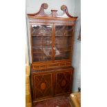 Edwardian inlaid bookcase cabinet - Approx size W: 91cm D: 44cm H: 203cm