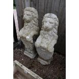 Pair of stone lions - Approx height: 85cm