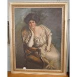 Large oil on canvas - Lady in chair signed G. A. Poole - Approx image size: 82cm x 111cm