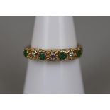 18ct gold emerald and diamond set 1/2 hoop ring - Approx size: M