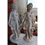 Pair of water maiden statues - Approx height: 83cm