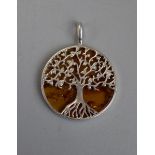 Large silver and amber tree of life pendant