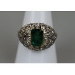 18ct gold emerald and diamond cocktail ring - Approx size: Q