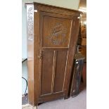 Carved oak wardrobe - Approx size W: 94cm D: 40cm H: 175cm