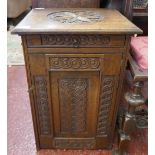 Carved oak pot cupboard - Approx size W: 43cm D: 39cm H: 63cm