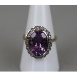 Gold amethyst and diamond set ring - Approx size: Q