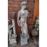 Large stone statue of David on plinth - Approx height: 162cm