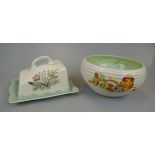 Clarice Cliff bowl and Clarice Cliff butter dish