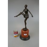 Bronze statue of ballerina on marble base - Approx H: 48cm
