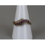Gold amethyst and diamond set ring - Approx size: R