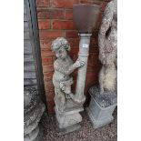 Stone cherub planter on plinth - Approx height: 133cm