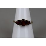 Gold 3 stone garnet ring - Approx size: P