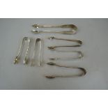 6 pairs of hallmarked silver tongs - Approx. weight 138g