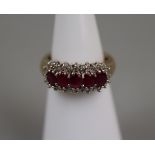 Gold ruby and diamond set ring - Approx size: J