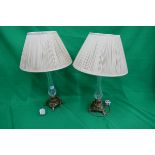 Pair of glass and brass lamps