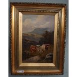 Oil on canvas - Highland scene signed DM Ewan - Approx image size: 19cm x 29cm